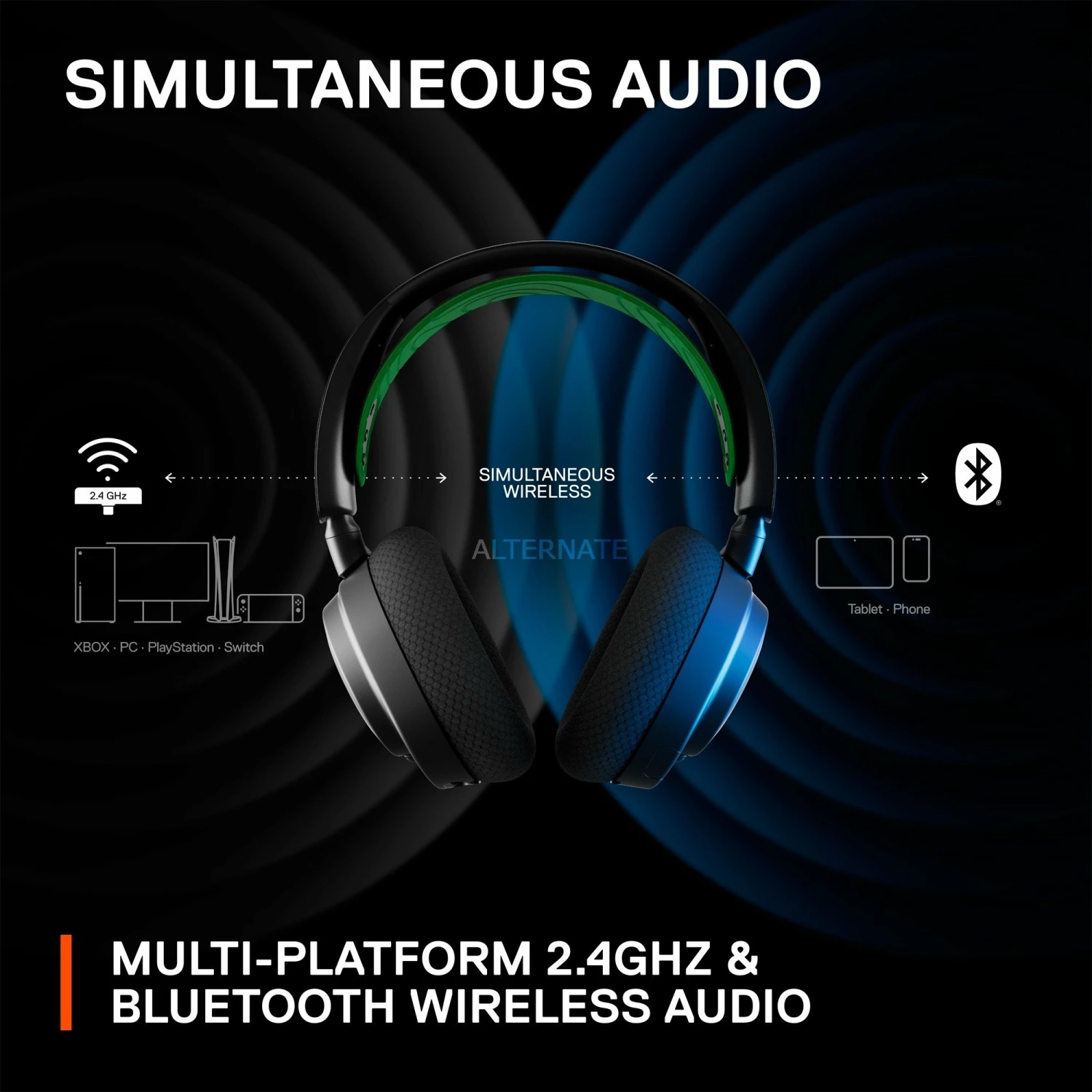 Gaming Headsets SteelSeries Arctis Nova 7X, Gaming-Headset (schwarz/grün, USB-C, Bluetooth) – Bild 6